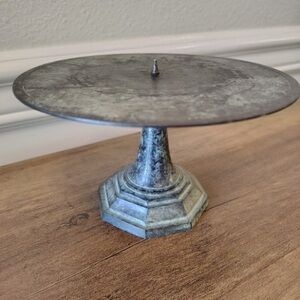 Vtg Candle Holder Green Patina Blackened Metal Pedestal Taper Candle Stand Goth